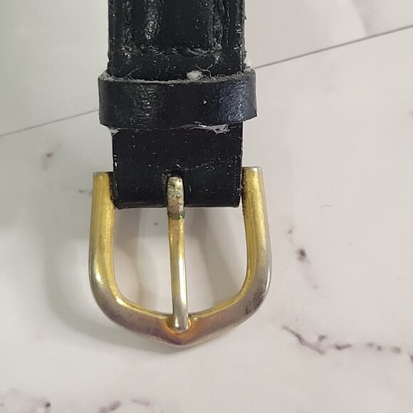 I.D. Titanium Vintage gold tone turquoise face black leather band watch - Picture 8 of 12